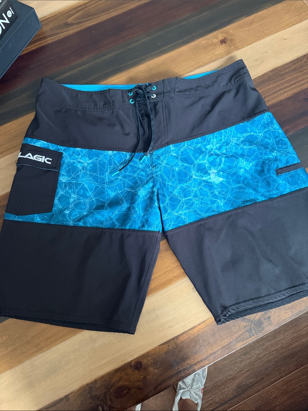 Pelagic Men's Black & Teal Geometric Panel Swim Boardshorts